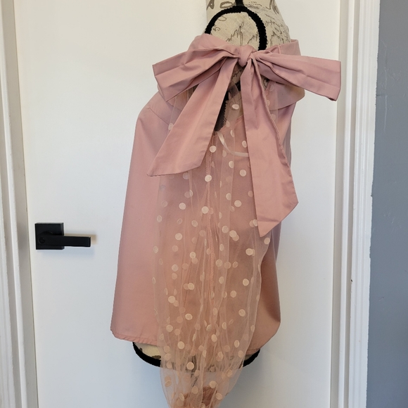 Pink Polka Dot Tulle Baloon Sleeve Fairy Blouse Size S - Picture 4 of 10